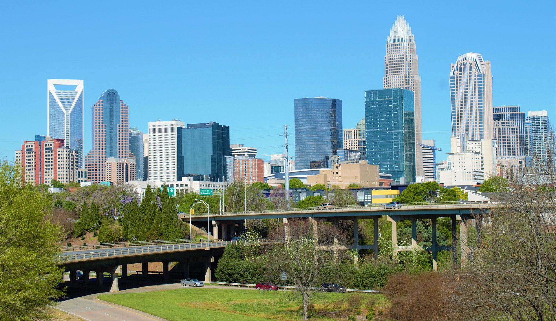 The Charlotte skyline viewed across the city