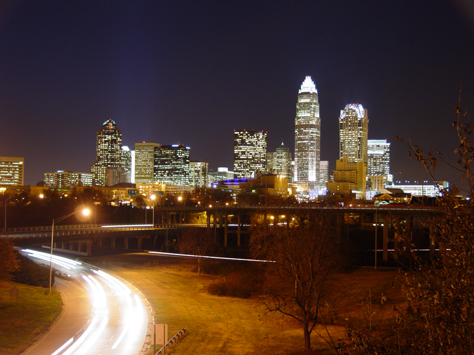 Charlotte's illuminated skyline at night